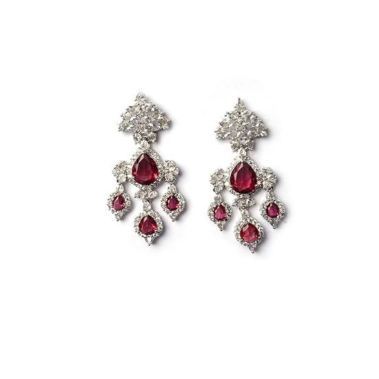Generic Women's Brass Silver Plated Drop Earrings (Red) Generic Women's Brass Silver Plated Drop Earrings (Red)