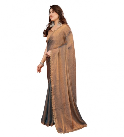 Generic Women's Georgette Printed Saree With Unstitched Blouse 5.5Mtr (Brown)