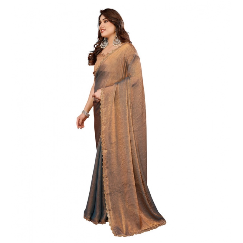 Women's Georgette Printed Saree With Unstitched Blouse 5.5Mtr (Brown)