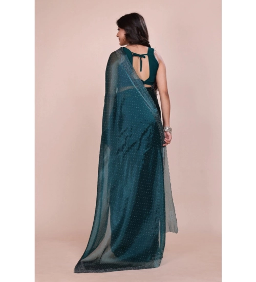 Generic Women's Jimmy choo Embellished Bollywood Saree With Unstitched Blouse 5.5Mtr (Green)