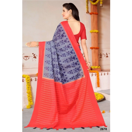 Generic Women's Soft Pure Cotton Printed Saree With Unstitched Blouse 5.5Mtr (Purple)