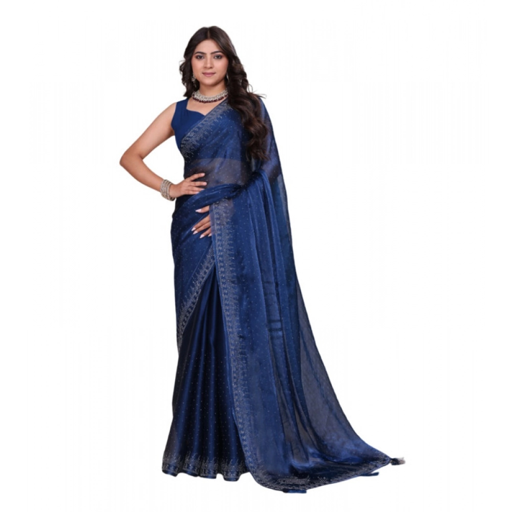 Generic Women's Jimmy choo Embellished Bollywood Saree With Unstitched Blouse 5.5Mtr (Blue) Generic Women's Jimmy choo Embellished Bollywood Saree With Unstitched Blouse 5.5Mtr (Blue)