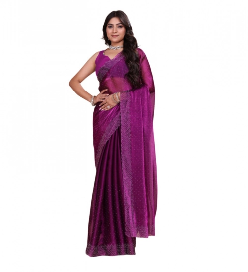 Generic Women's Jimmy choo Embellished Bollywood Saree With Unstitched Blouse 5.5Mtr (Purple)