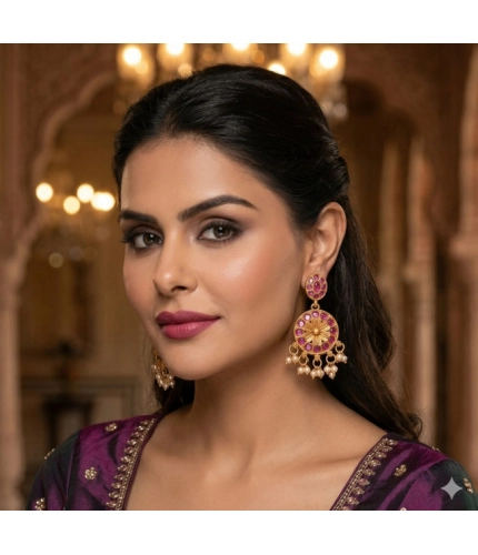 Generic Women's Zinc Alloy Gold Plated Chandbali Earrings (Multicolor)
