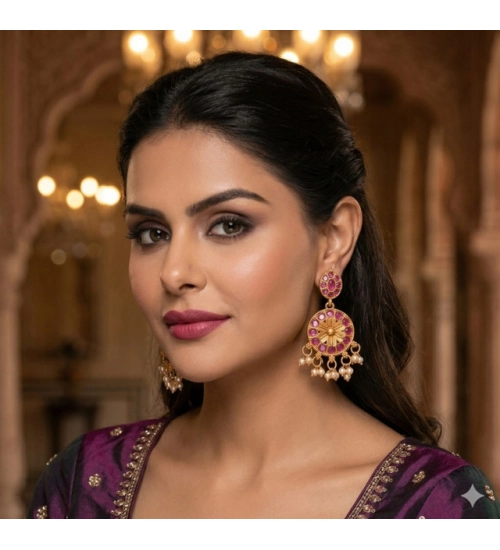 Generic Women's Zinc Alloy Gold Plated Chandbali Earrings (Multicolor)