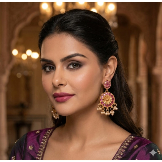 Generic Women's Zinc Alloy Gold Plated Chandbali Earrings (Multicolor) Generic Women's Zinc Alloy Gold Plated Chandbali Earrings (Multicolor)