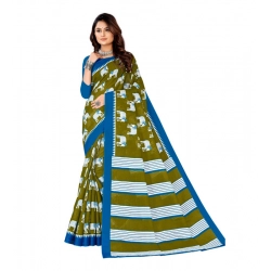 Generic Women's Soft Pure Cotton Printed Saree With Unstitched Blouse 5.5Mtr (Mehendi green)