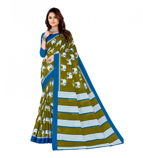 Generic Women's Soft Pure Cotton Printed Saree With Unstitched Blouse 5.5Mtr (Mehendi green)