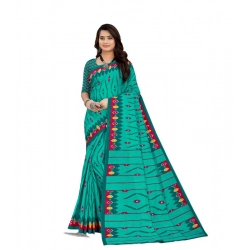 Generic Women's Soft Pure Cotton Printed Saree With Unstitched Blouse 5.5Mtr (Blue)