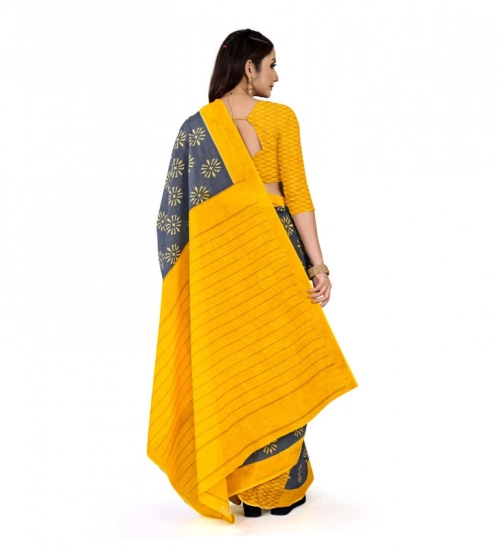 Generic Women's Soft Pure Cotton Printed Saree With Unstitched Blouse 5.5Mtr (Grey)