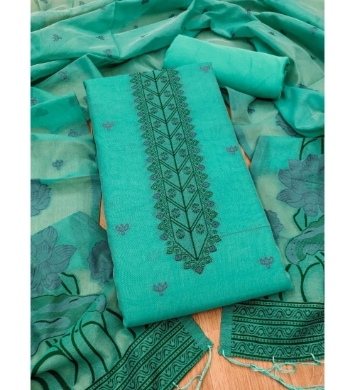 Generic Women's Banarasi Silk Printed Unstitched Salwar Suit Material With Dupatta (sea Green, 3Mtrs)