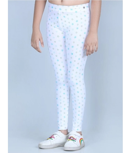 Generic Girl's Cotton Lycra Printed Elasticated Leggings (White)