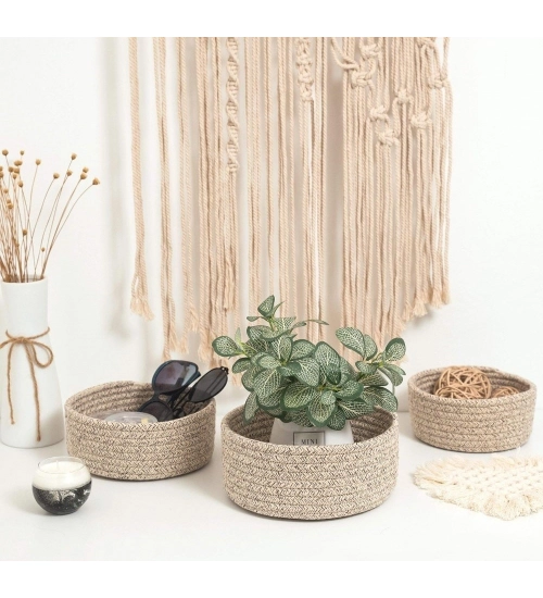 Generic Cotton 8x3 Inch Kidi Round 3 Set Bedside Organizer With Out Lid (Kidi)