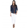 Generic Women's Denim Cotton based Solid Long Sleeves Shirt (Blue)
