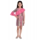 Generic Girl's Cotton &amp; Polyester Printed 3/4th Sleeves Dress (Pink)