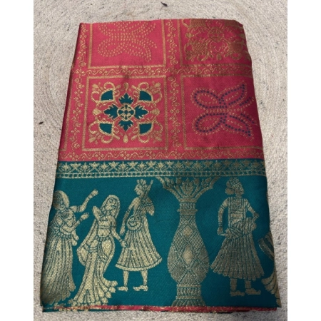 Generic Women's Jacquard Printed Saree With Unstitched Blouse 5.5Mtr (Pink)