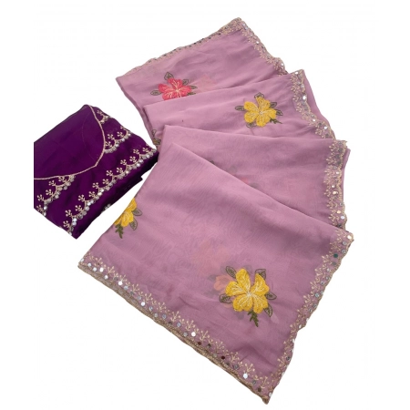 Generic Women's Georgette Embellished Saree With Unstitched Blouse 5.5Mtr (Lavender) Generic Women's Georgette Embellished Saree With Unstitched Blouse 5.5Mtr (Lavender)