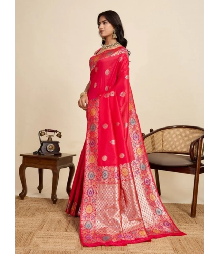Generic Women's Faux_Banarasi_Silk Woven Saree With Unstitched Blouse 5.5Mtr (Red)