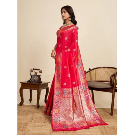 Generic Women's Faux_Banarasi_Silk Woven Saree With Unstitched Blouse 5.5Mtr (Red)