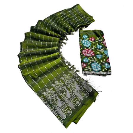 Generic Women's Georgette Striped Saree With Unstitched Blouse 5.5Mtr (Olive Green) Generic Women's Georgette Striped Saree With Unstitched Blouse 5.5Mtr (Olive Green)