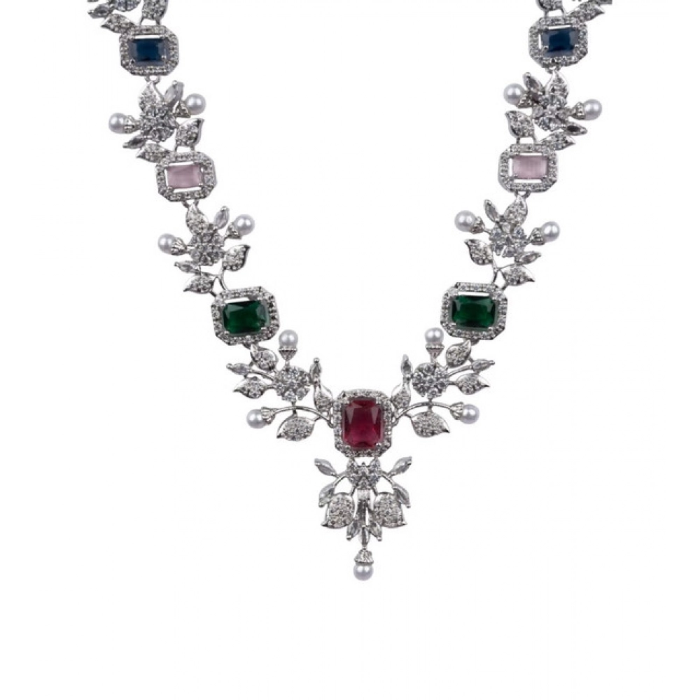 Generic Women's Brass Silver Plated Necklace set (Multicolor)