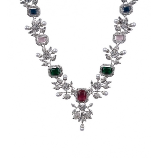 Generic Women's Brass Silver Plated Necklace set (Multicolor) Generic Women's Brass Silver Plated Necklace set (Multicolor)