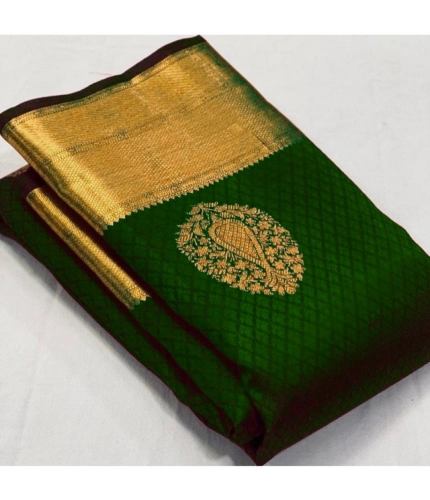 Generic Women's Soft Lichi Silk Printed Saree With Unstitched Blouse 5.5Mtr (Green)