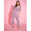 Generic Women's Polyester Lycra Solid Puff Sleeve Jumpsuit (Lavender)