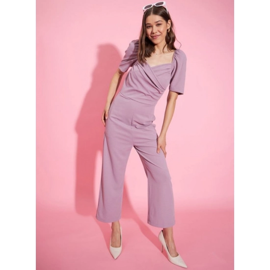 Generic Women's Polyester Lycra Solid Puff Sleeve Jumpsuit (Lavender) Generic Women's Polyester Lycra Solid Puff Sleeve Jumpsuit (Lavender)