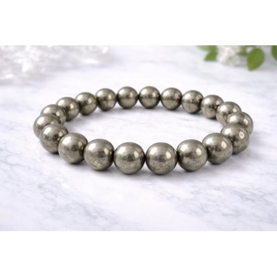 Generic Natural Crystal 8mm Pyrite Bracelet  (Grey)
