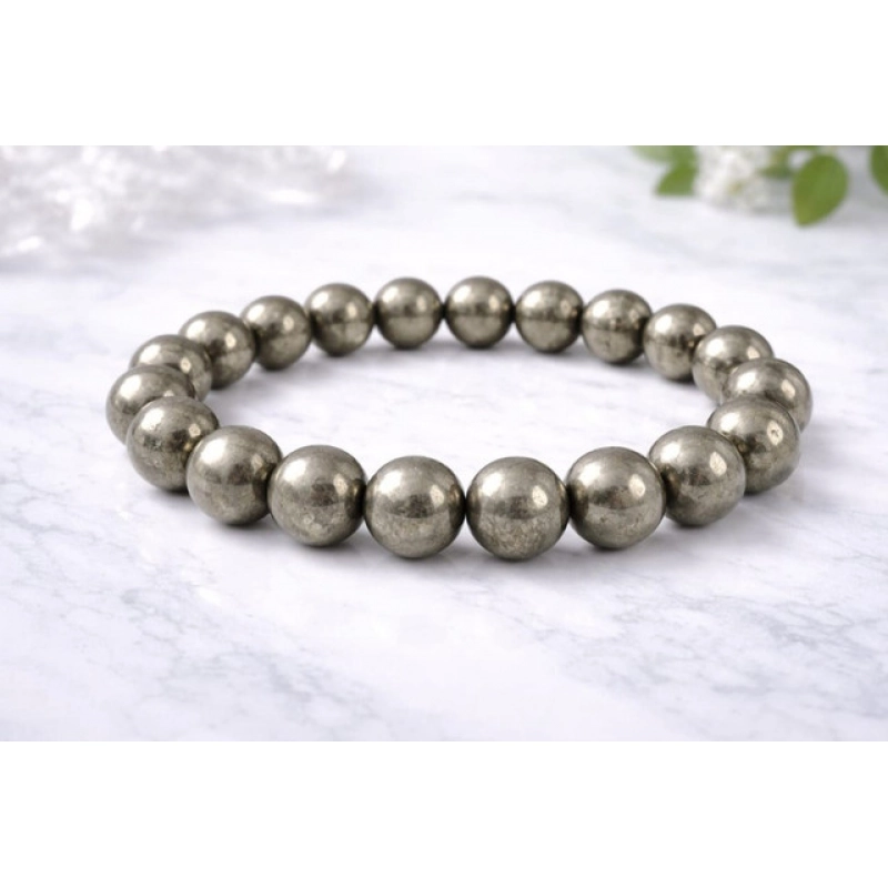 Generic Natural Crystal 8mm Pyrite Bracelet  (Grey)