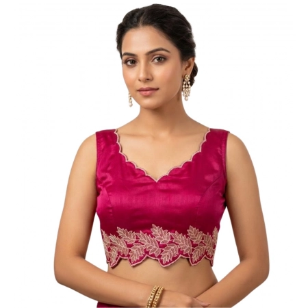Generic Women's Silk Embroidered Sweetheart Neck Sleeveless Readymade Padded Blouse (Pink, Size 38) Generic Women's Silk Embroidered Sweetheart Neck Sleeveless Readymade Padded Blouse (Pink, Size 38)