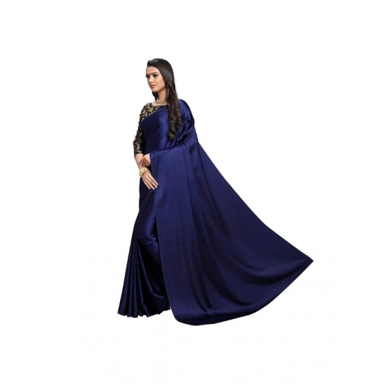 Generic Women's Satin Solid Saree With Unstitched Blouse 5.5Mtr (Navy Blue) Generic Women's Satin Solid Saree With Unstitched Blouse 5.5Mtr (Navy Blue)