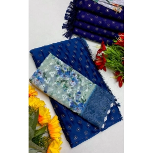 Generic Women's Printed Brasso Saree With Unstitched Blouse (Skblue, 5-6 Mtrs)