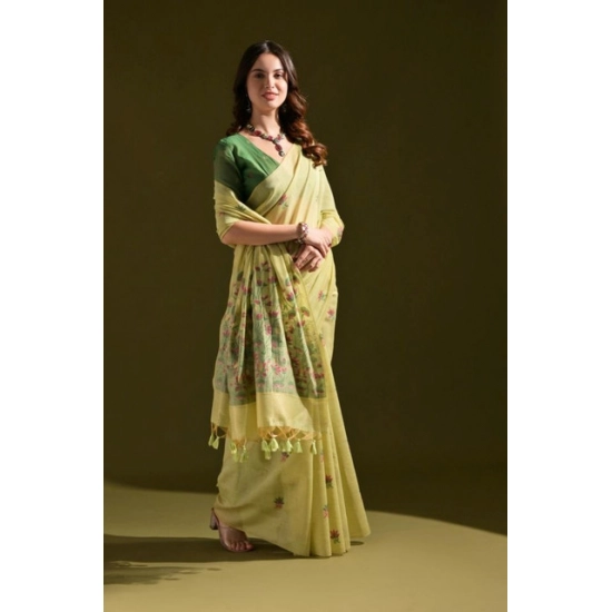 Generic Women's Blended_Cotton Floral Saree With Unstitched Blouse 5.5Mtr (Light_Green) Generic Women's Blended_Cotton Floral Saree With Unstitched Blouse 5.5Mtr (Light_Green)