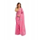 Generic Women's Linen Cotton Printed Ready To Wear Saree With Unstitched Blouse 5.5 Mtr (Pink)