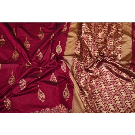 Generic Women's Soft Litchi Silk Jacquard Work Saree With Unstitched Blouse 5.5Mtr (Maroon)