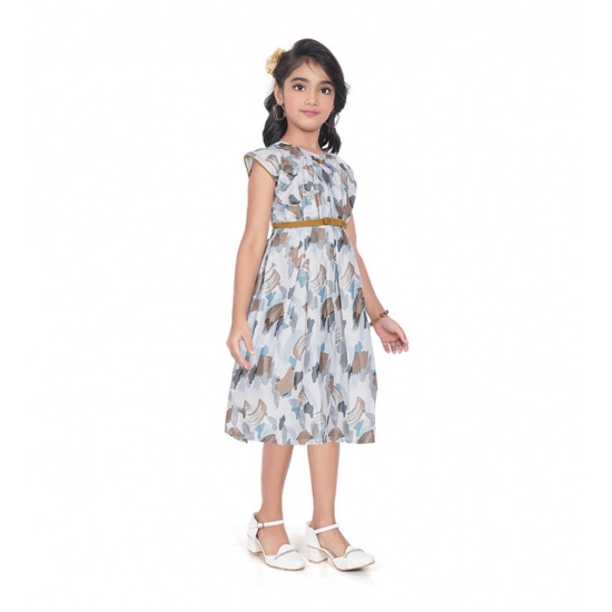 Generic Girl's Popcorn Printed Sleeve Less Round Neck Dress (Brown)