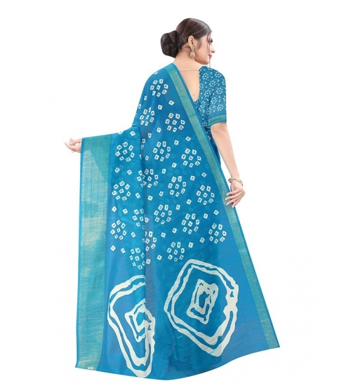 Generic Women's Cotton Silk Bandhni Saree With Unstitched Blouse 5.5Mtr (Sky Blue)