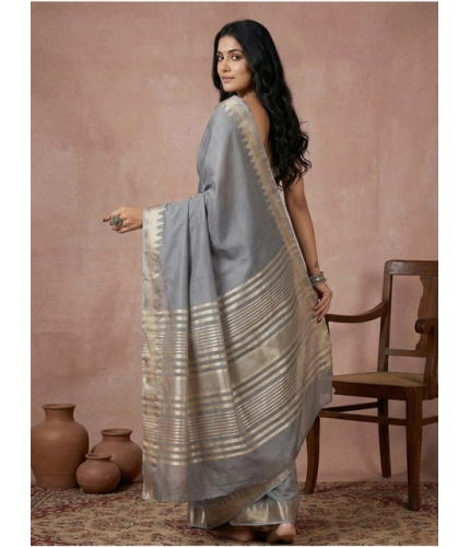 Generic Women's Cotton Printed Saree With Unstitched Blouse 5.5Mtr (Gray)