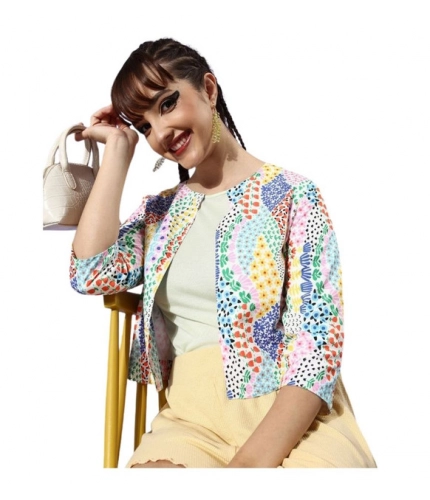 Generic Women's Polyester Floral 3-4th Sleeves Shrug (Multicolor)