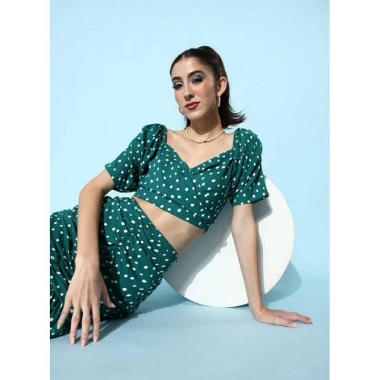 Generic Women's Polyester Floral Short Sleeve Co-Ord Set (Green) Generic Women's Polyester Floral Short Sleeve Co-Ord Set (Green)
