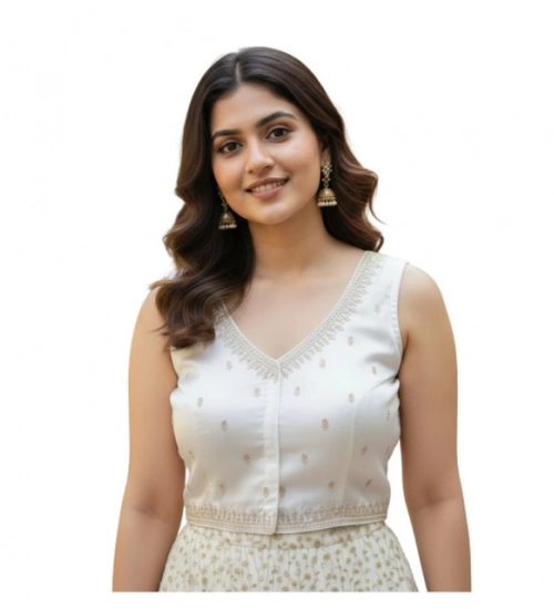 Generic Women's Zimmi Choo Sequin Work V-Neck Padded Blouse (White 38 Ready (Self Alterable 36–40)