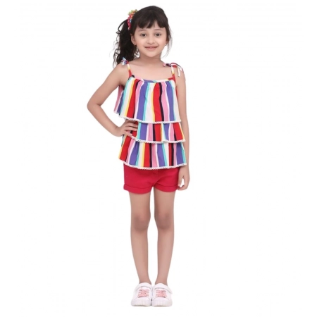 Generic Girl's Polyester Crepe Striped Tie Ups Shorts Set (Multicolor) Generic Girl's Polyester Crepe Striped Tie Ups Shorts Set (Multicolor)