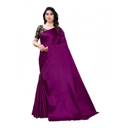 Generic Women's Satin Printed Saree With Unstitched Blouse 5.5Mtr (Purple)