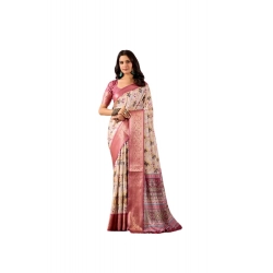 Generic Women's Faux_Banarasi_Silk Woven Saree With Unstitched Blouse 5.5Mtr (Beige)