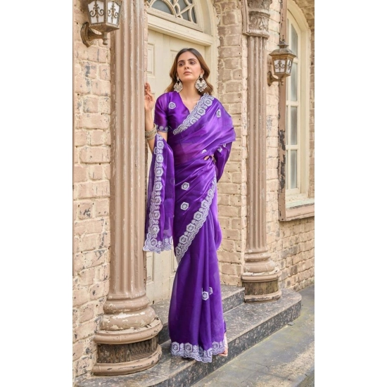 Generic Women's Faux Shimmer Geometric Ready to wear Saree With Unstitched Blouse 5.5Mtr (Purple) Generic Women's Faux Shimmer Geometric Ready to wear Saree With Unstitched Blouse 5.5Mtr (Purple)