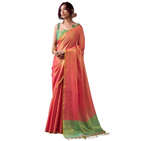 Generic Women's Tissue Silk Solid Saree With Unstitched Blouse 5.5Mtr (Peach) Generic Women's Tissue Silk Solid Saree With Unstitched Blouse 5.5Mtr (Peach)