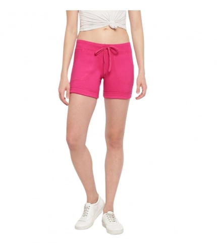 Generic Women's Cotton Solid Elasticated Shorts (Pink)