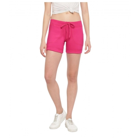 Generic Women's Cotton Solid Elasticated Shorts (Pink)